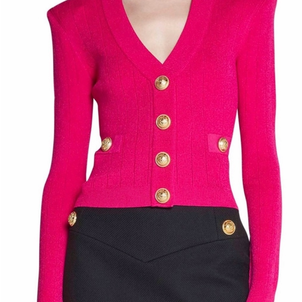 Balmain Fuchsia Cardigan with Gold Accents